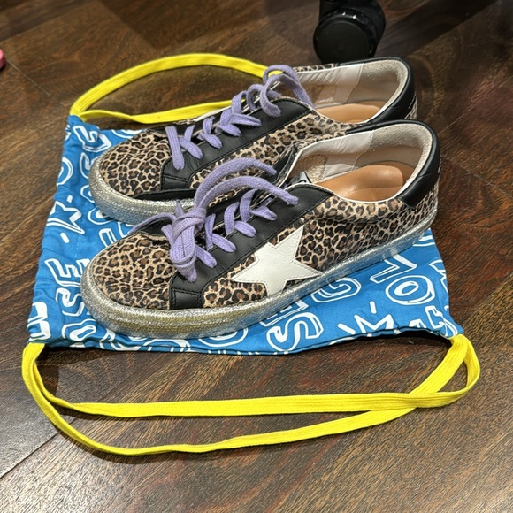 Girl's May Leopard-Print Glitter-Sole Sneakers, Kids